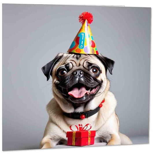 Cute Pug Birthday Card - Funny Adorable Dog 145mm x 145mm