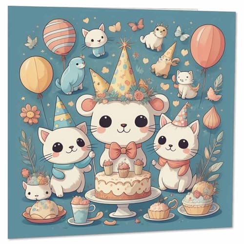 Kids Animals Birthday Card for Children Cute Kawaii Birthday Cards 145 x 145mm
