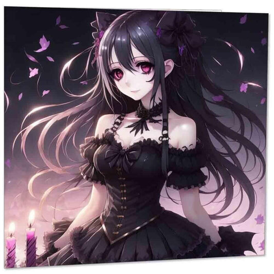 Anime Gothic Girl Greeting Card - Cute Goth Girl Birthday Card 145mm x 145mm