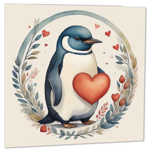 Penguin Heart Anniversary Card Valentines Love Cute Cards 145mm x 145mm