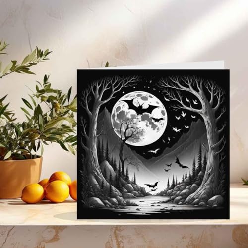 Bat Forest Moon Greeting Card 145 x 145mm