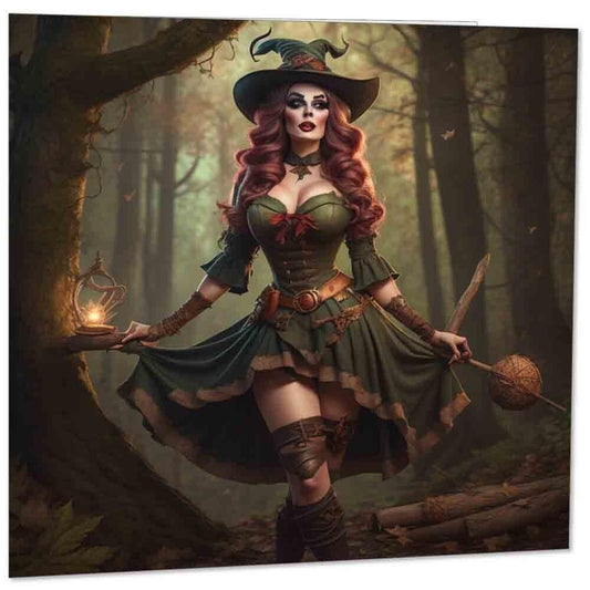 Fantasy Greeting Card - Forest Witch Woodland Pinup 145mm x 145mm