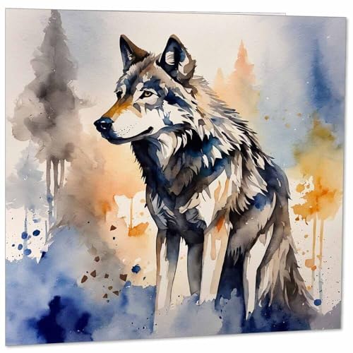 Wolf Greeting Card - Beautiful Watercolour Wolf Card 145mm x 145mm
