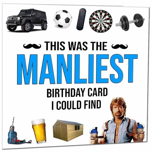 Manliest Birthday Card - Funny Birthday Card For Men - Manly Birthday Card For Dad Friend Brother Masculine Funny Mens Chuck Norris Birthday Card