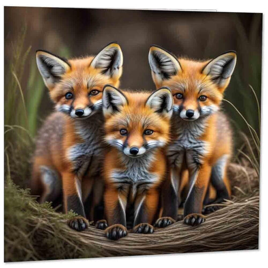Fox Kits Cubs Greeting Card - Cute Fox Birthday Card 145mm x 145mm