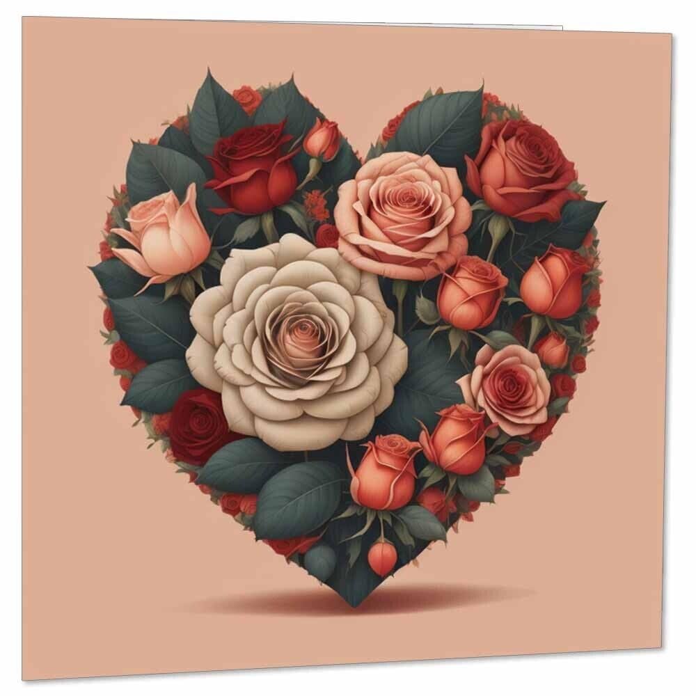 Anniversary Card - Rose Heart - Valentines Day Card - Love her him 145mm x 145mm