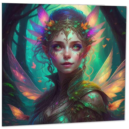 Fantasy Fairy Greeting Card - Cute Pixie Woodland Forest elf 145mm x 145mm