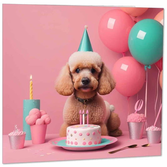 Poodle Birthday Card Poodle with Cake Card 145mm x 145mm