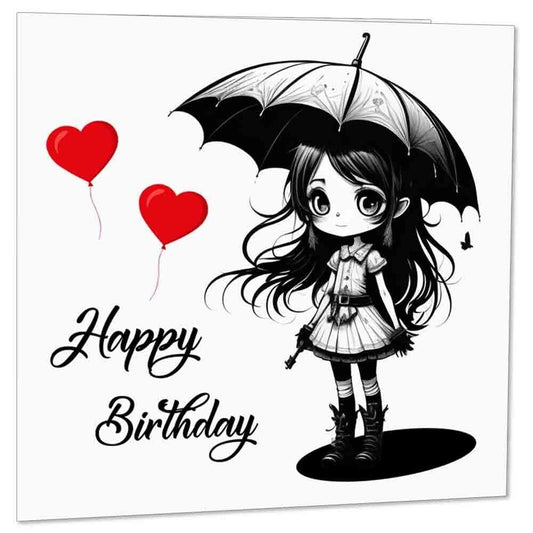 Cute Gothic Girl Birthday Card Alternative Card For Her Teens Girls 145 x 145mm