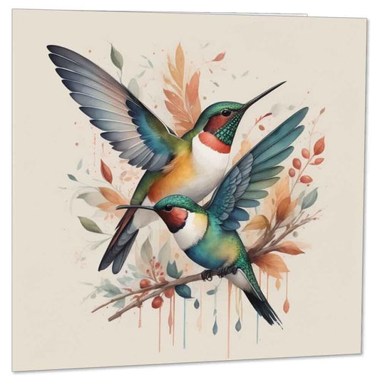 Hummingbirds Watercolour Greeting Card 145 x 145mm