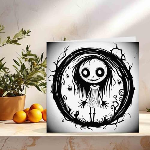 Creepy Gothic Girl Greeting Card Nightmare Burton Eerie Weird 145 x 145mm