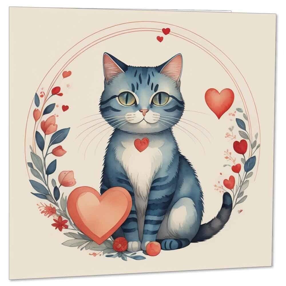 Cat Hearts Anniversary Card - Cat Valentines Day Card 145mm x 145mm