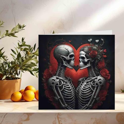 Gothic Anniversary Cards - Skull Couple - Gothic Valentines Day Card 145 x 145mm