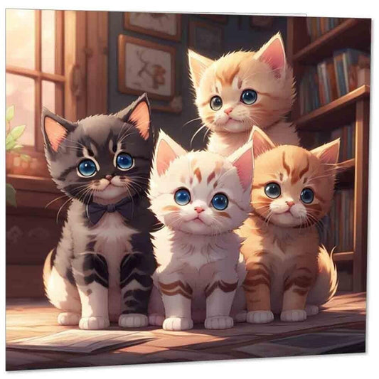 Cat Greeting Card - Kittens Birthday Card Cute 145mm x 145mm