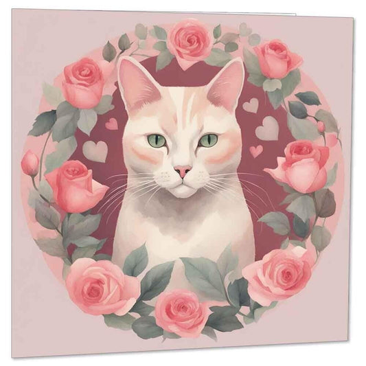 Cat Flowers Card Anniversary Roses Valentines Day Cards 145mm x 145mm