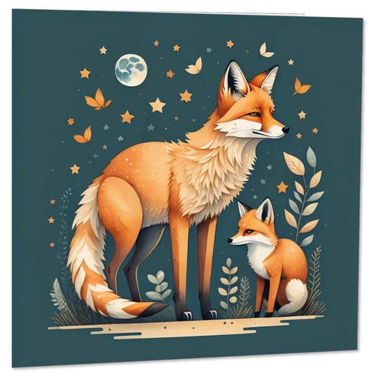 Fox & Cub Greeting Card Fox family illustration 145 x 145mm
