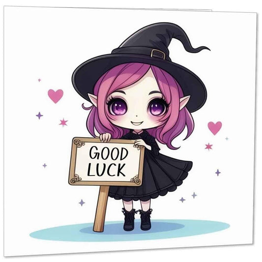 Cute Good Luck Card - New Job Card, colleague leaving card chibi 145x145mm