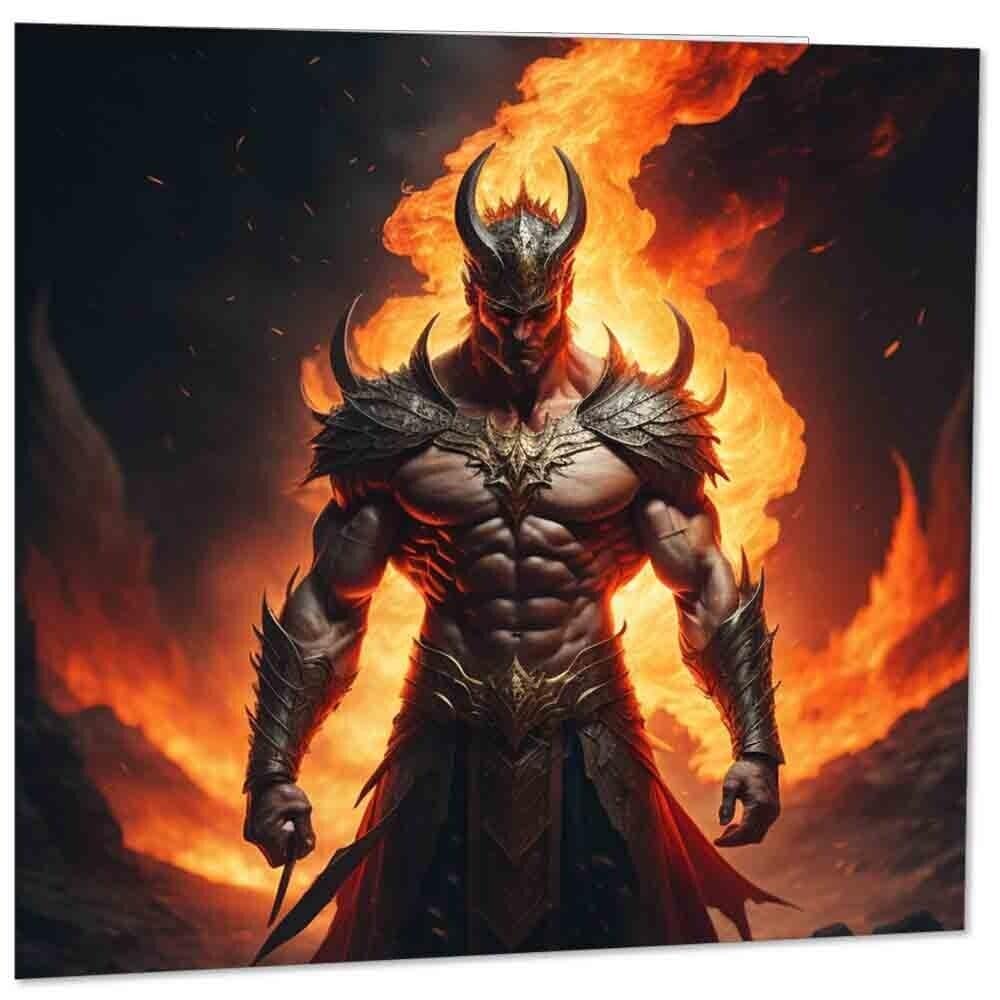 Fantasy Greeting Card - Infernal Warrior Barbarian 145mm x 145mm