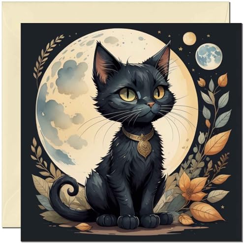 Cute Black Cat Moon Greeting Cards Birthday Card 145 x 145mm