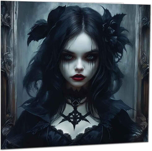 Dark Gothic Macabre Greeting Card - Beautiful Gothic Woman Design 145 x 145mm