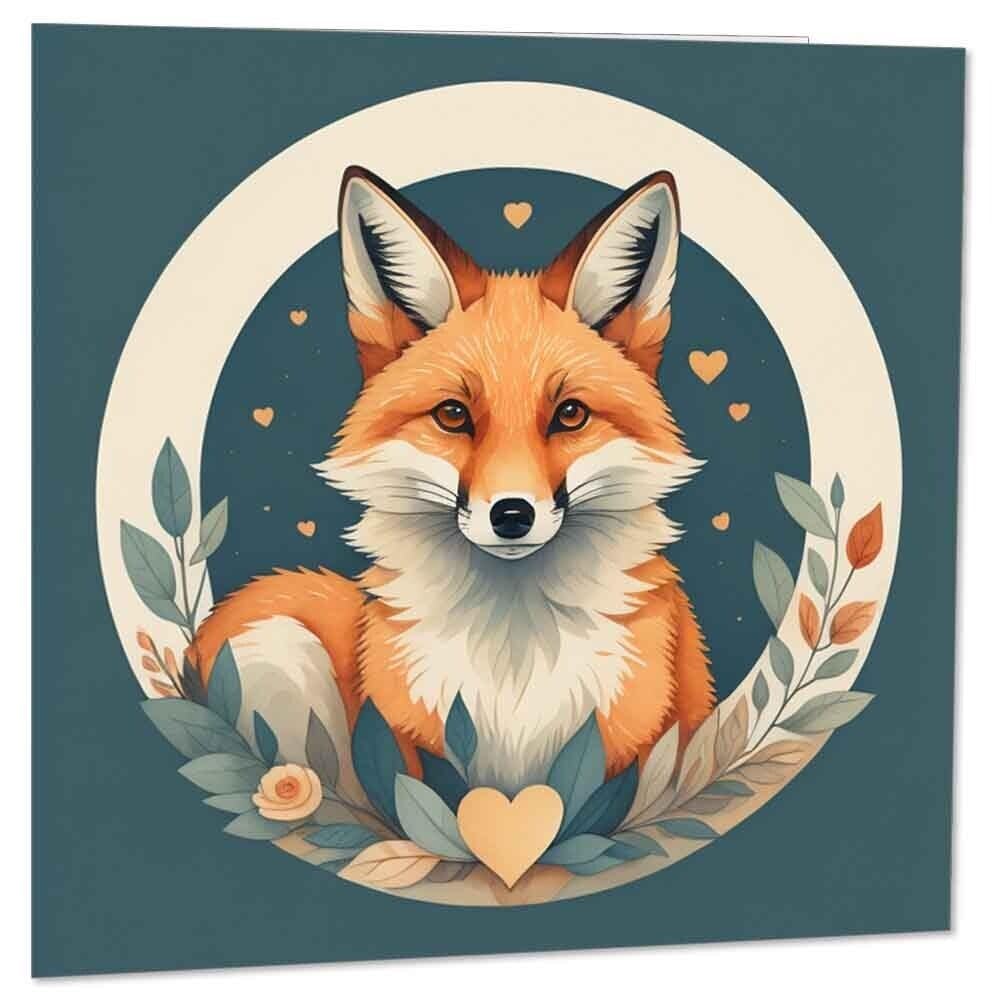 Fox Card Anniversary Valentines Love heart 145mm x 145mm