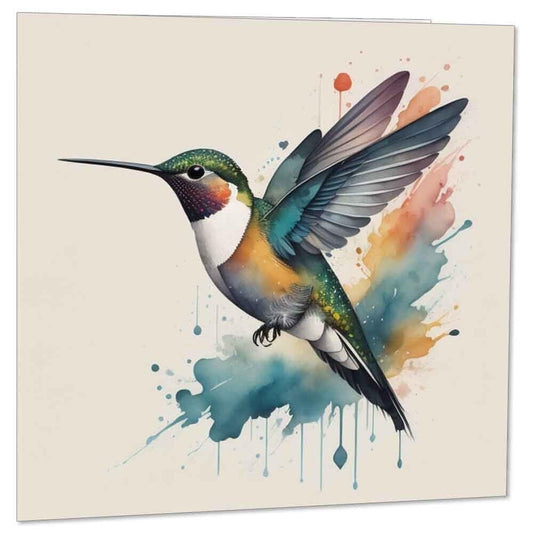 Hummingbird Watercolour Greeting Card 145 x 145mm