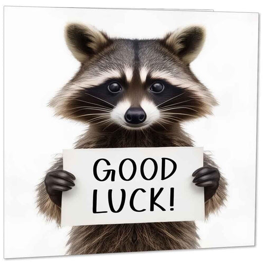 Good Luck Card - Raccoon New Job Card, worker colleague leaving card - 145x145mm