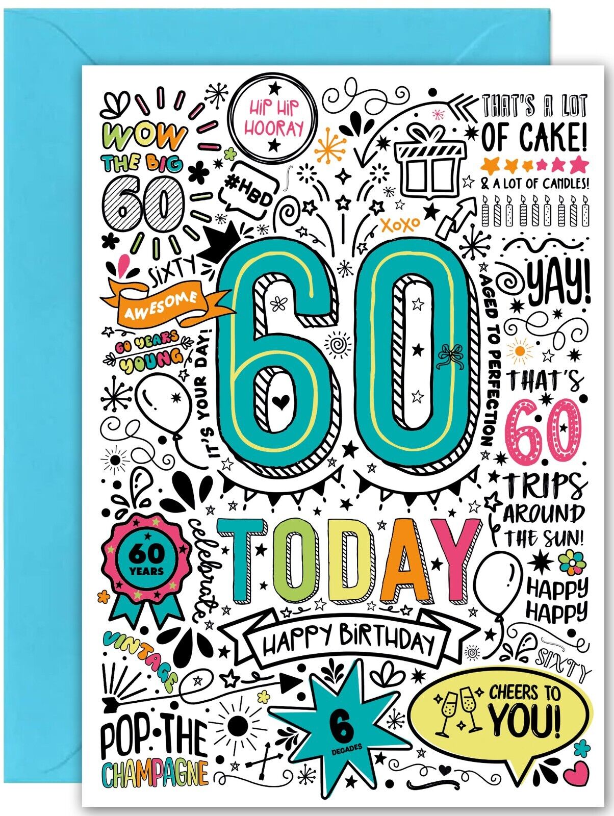 60th Birthday Card - Large A5 Size - Fun Birthday card for 60th bday