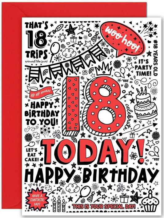 18th Birthday Card for Son Daughter - Large A5 Size - Red Fun eighteen bday card