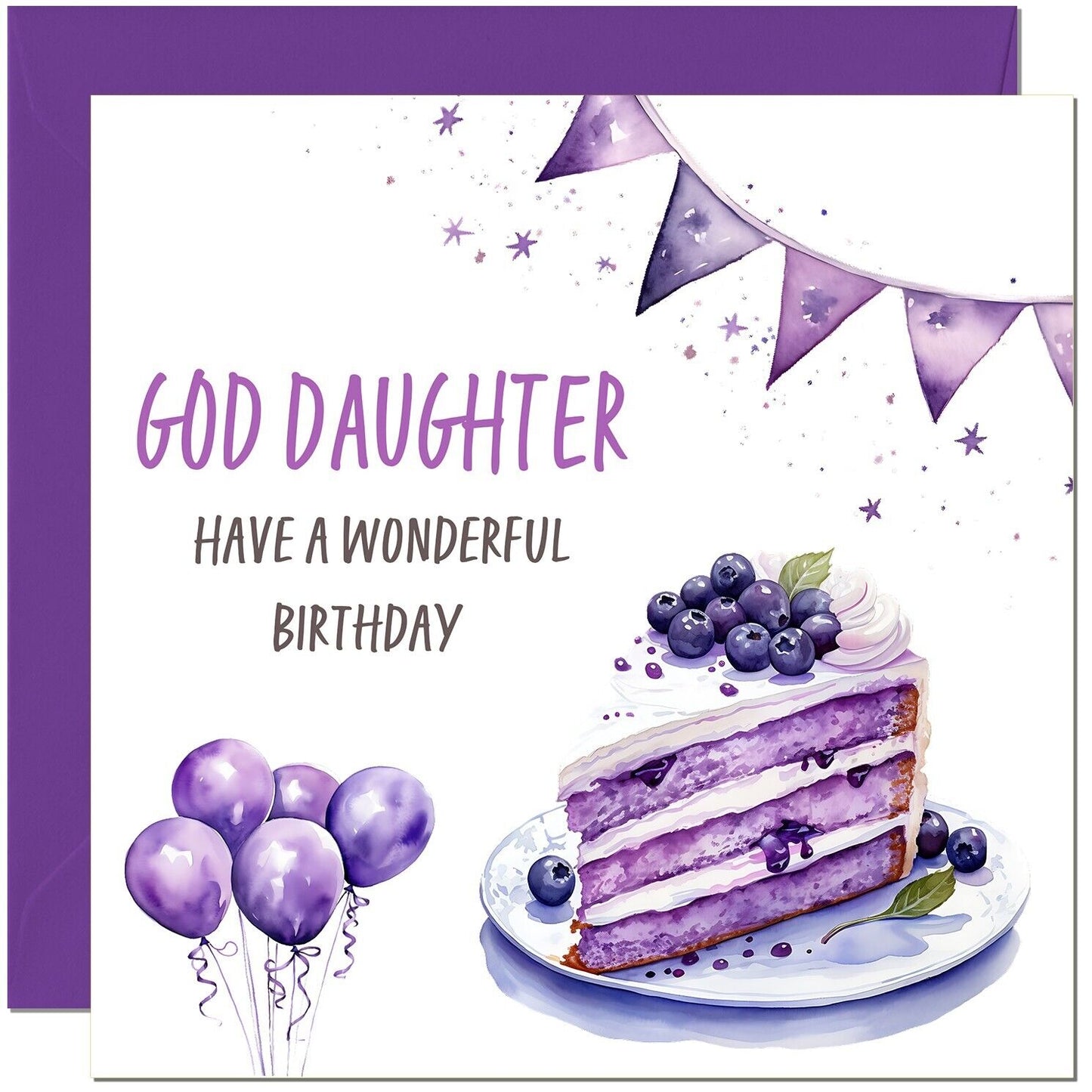 Birthday Card - Cake Balloons Purple