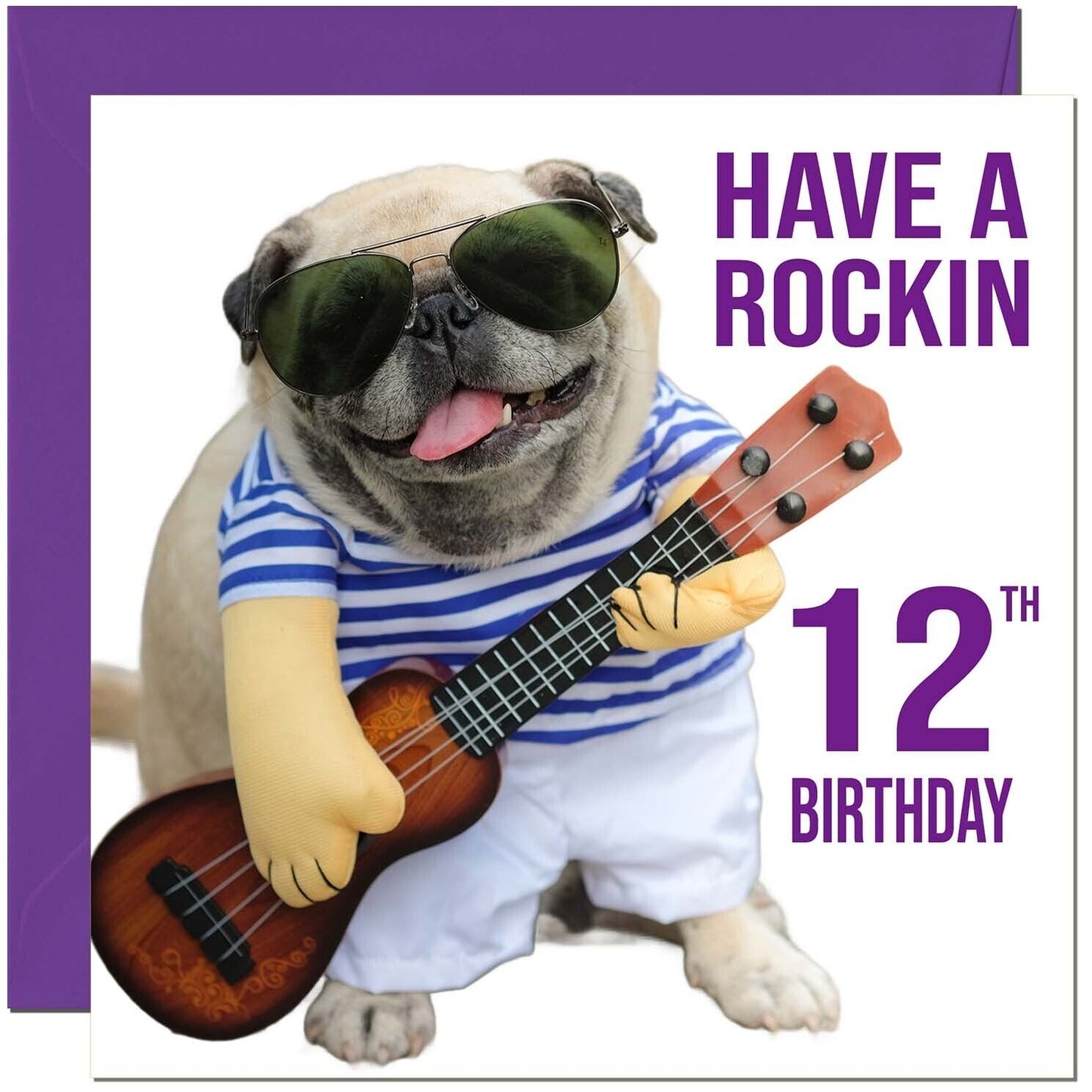 Birthday Card - Rock n Roll Pug Dog Funny