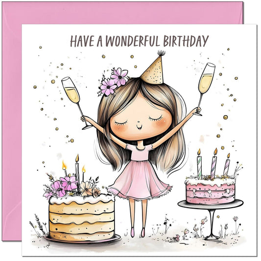 Women's Birthday Card - Pink Cute Birthday Card for Women Girls Ladies Bday