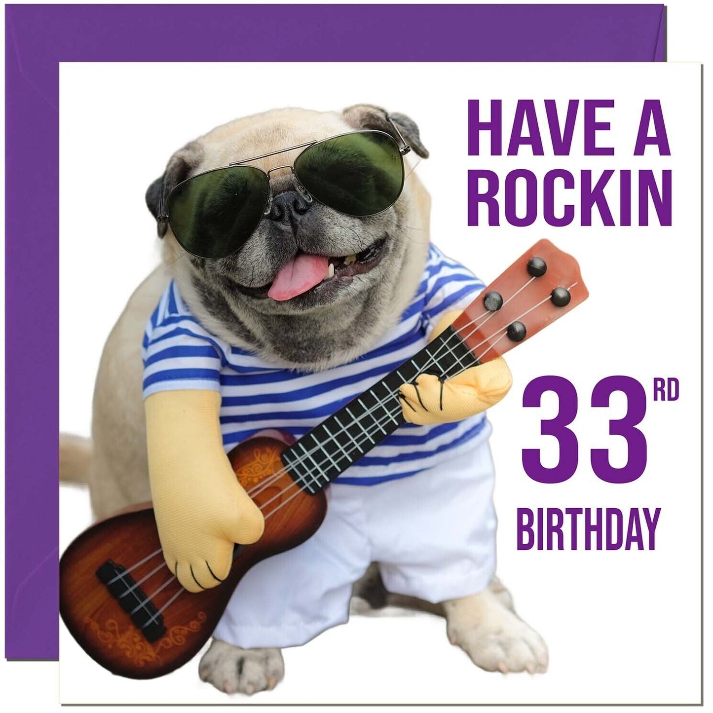 Birthday Card - Rock n Roll Pug Dog Funny