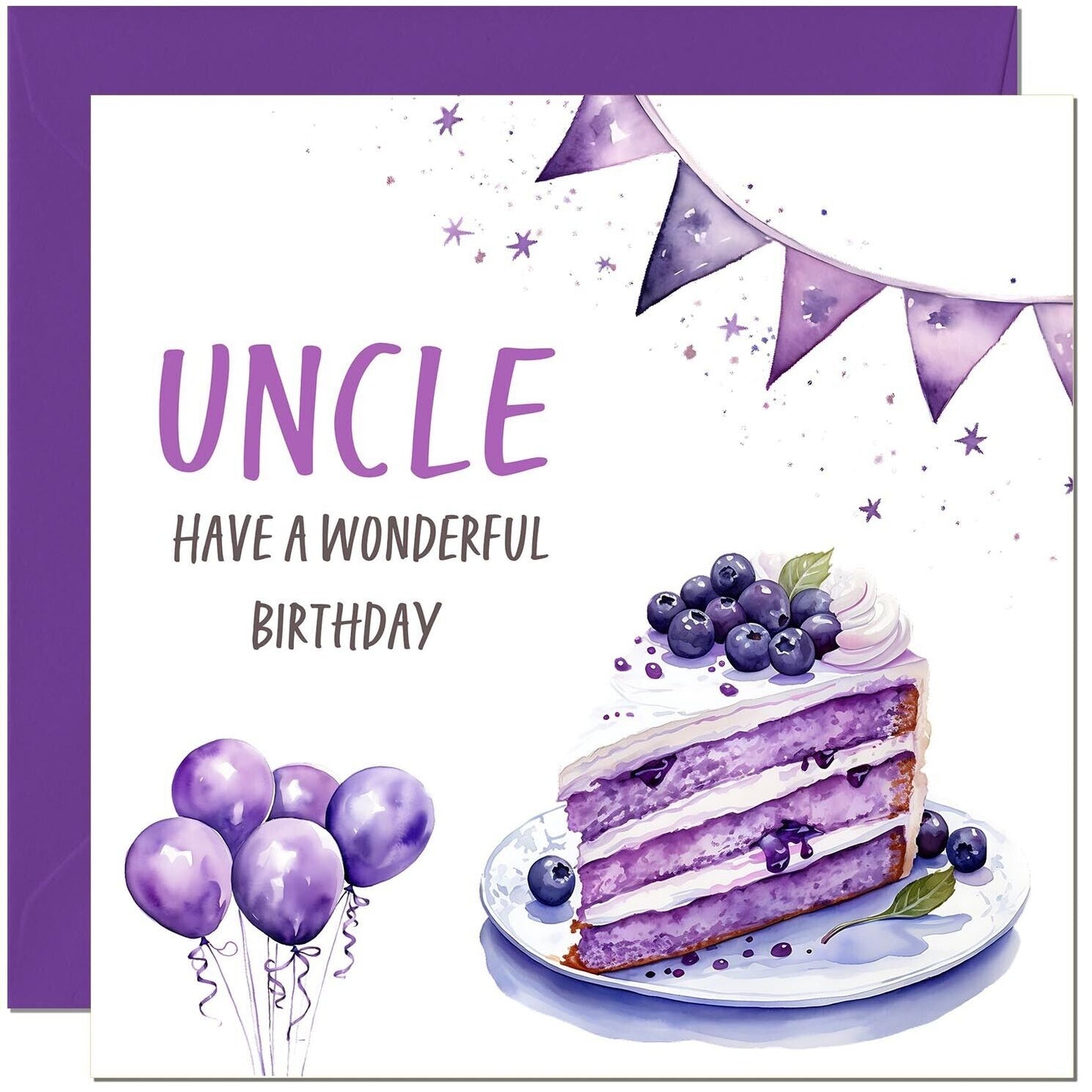 Birthday Card - Cake Balloons Purple