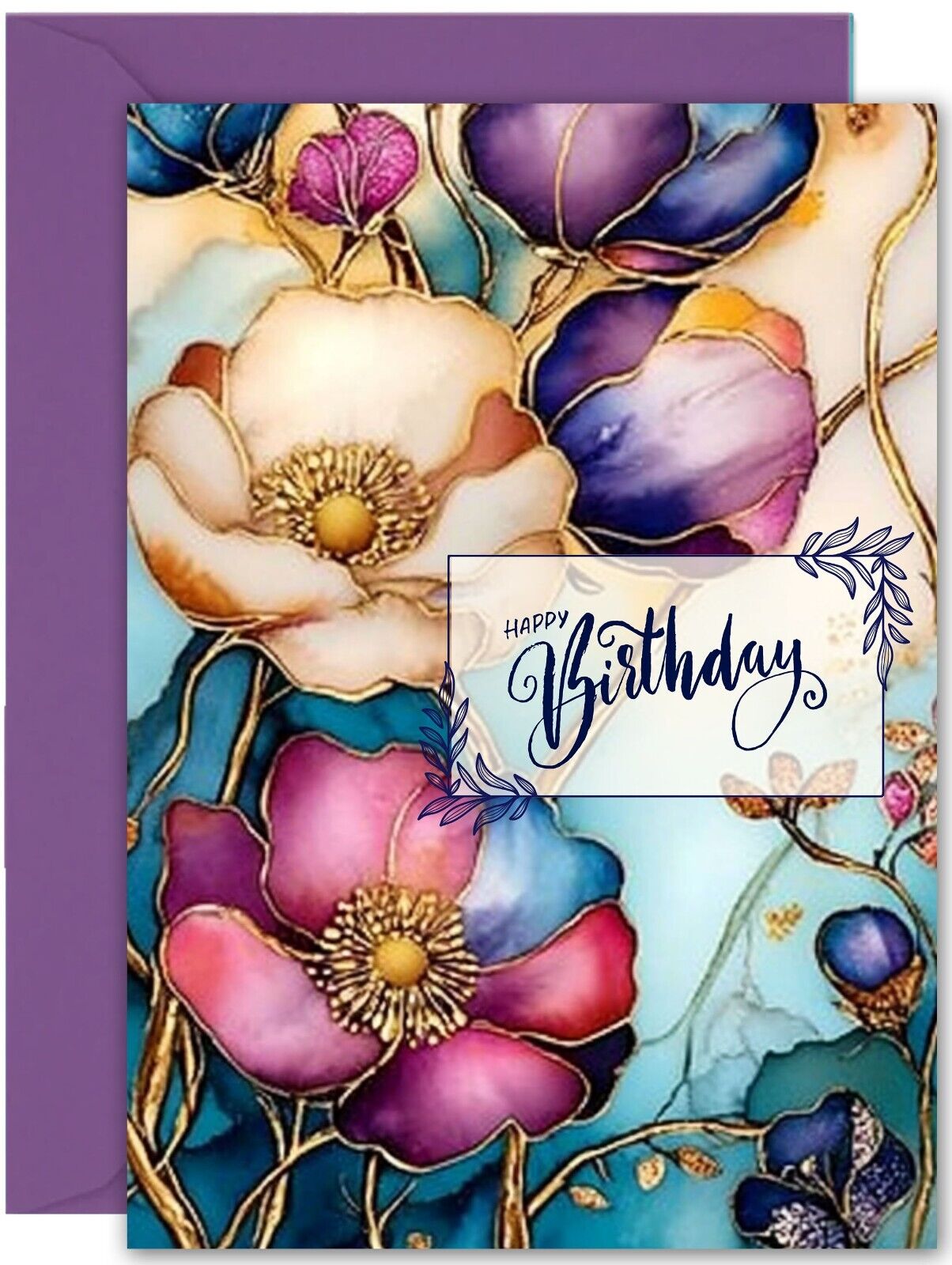 Beautiful Floral Birthday Card - Large A5 Size - Purple Birthday Card Flowers