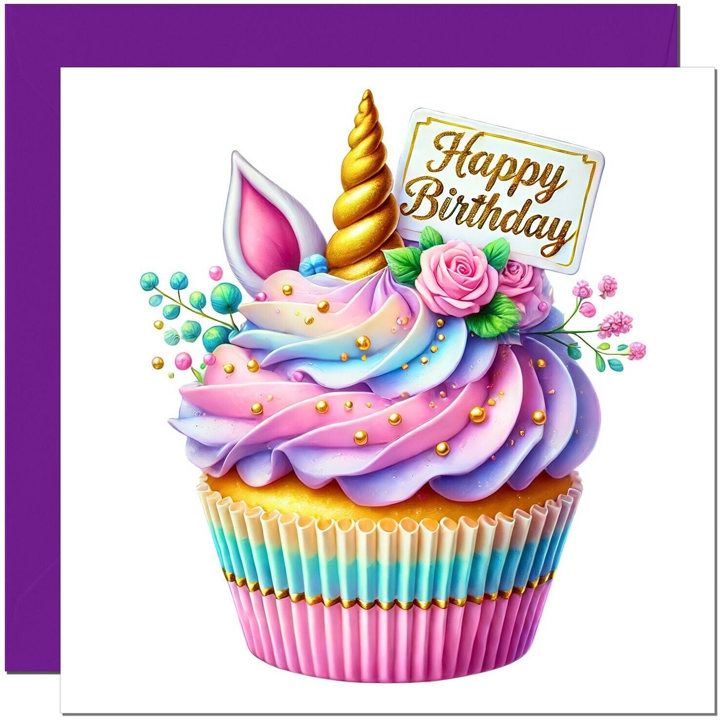 Unicorn Cupcake Birthday Card for Girls - Friend Daughter Niece Cousin Aunt