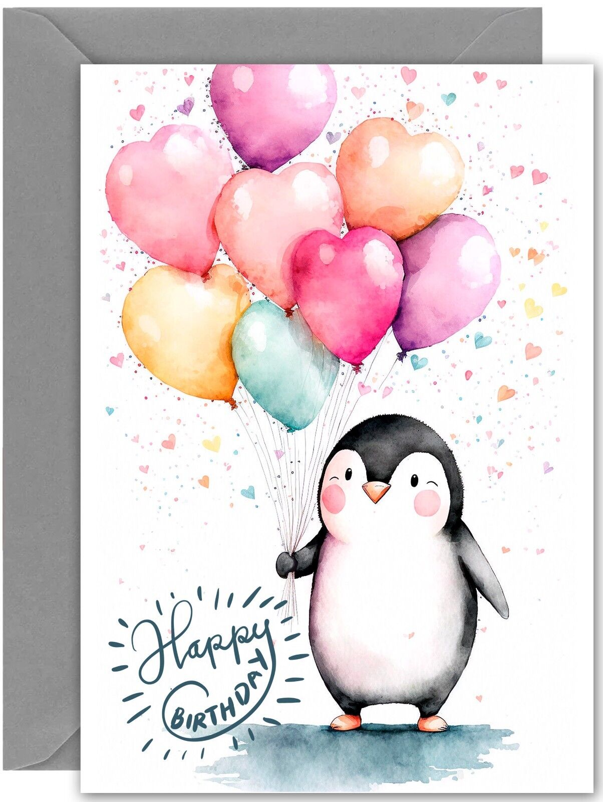 Cute Penguin Birthday Card - Large A5 Size - Comes With Grey Envelope