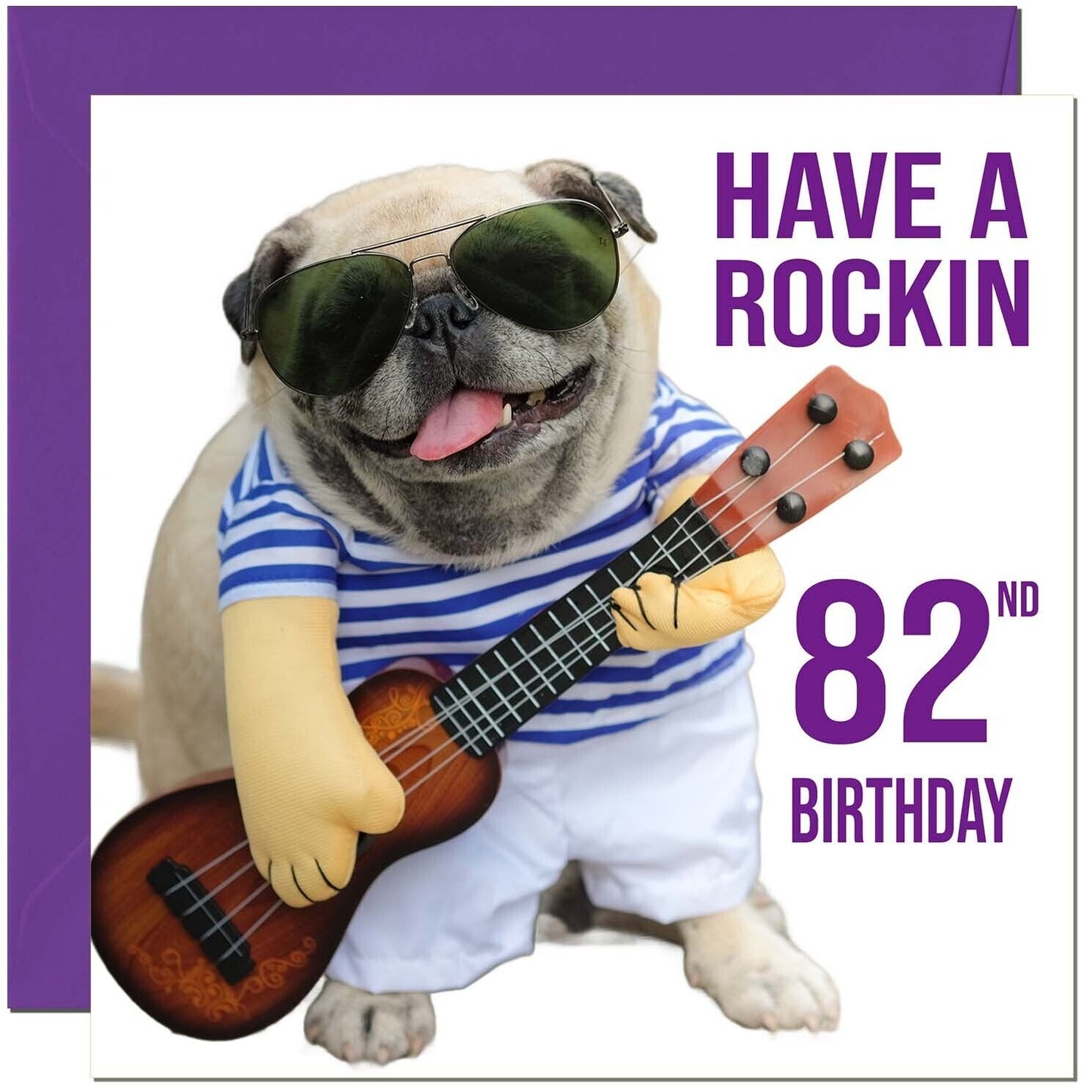 Birthday Card - Rock n Roll Pug Dog Funny