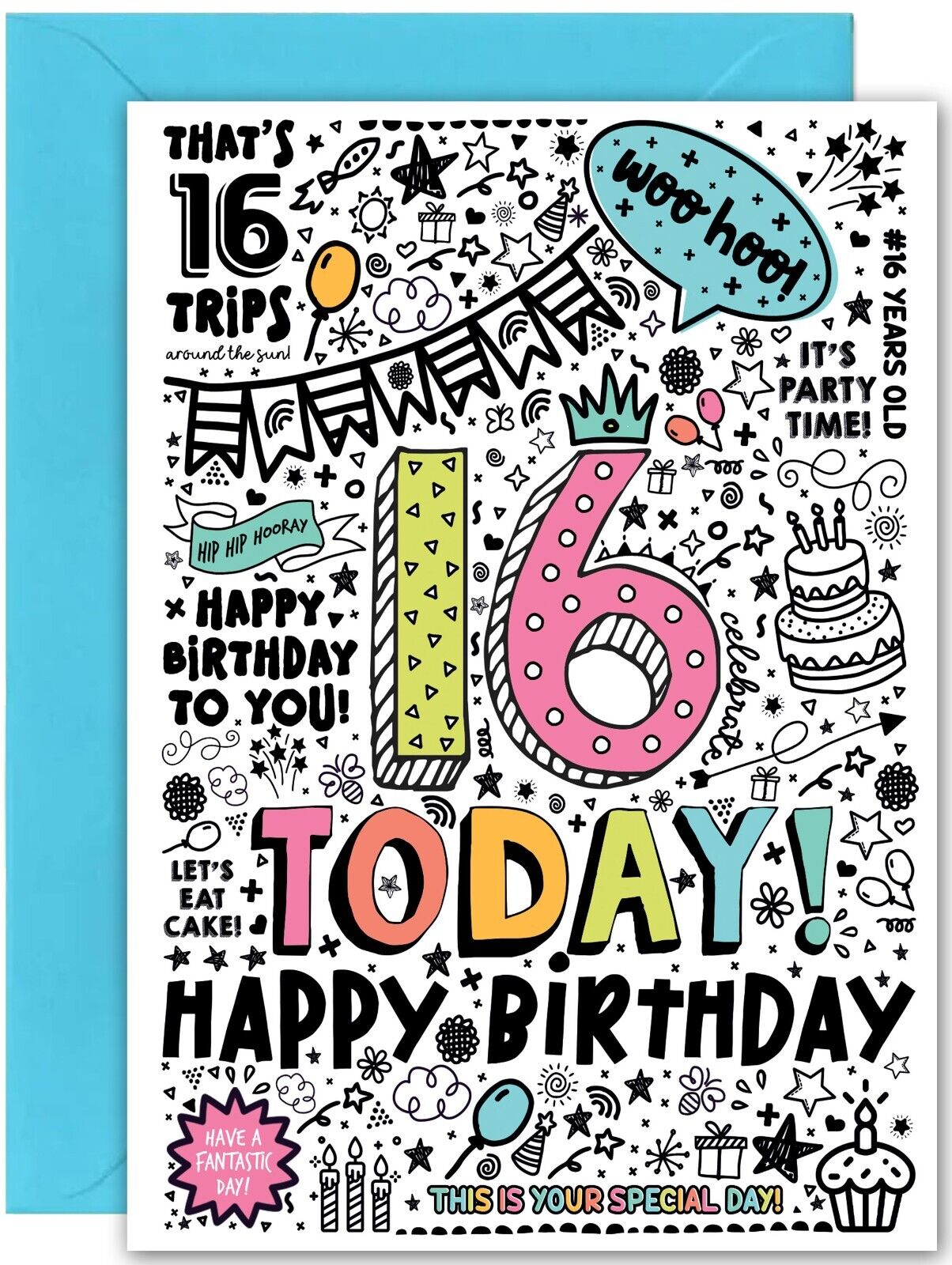 16th Birthday Card for Son Daughter - Large A5 Size - Fun Sixteen Sixteenth bday