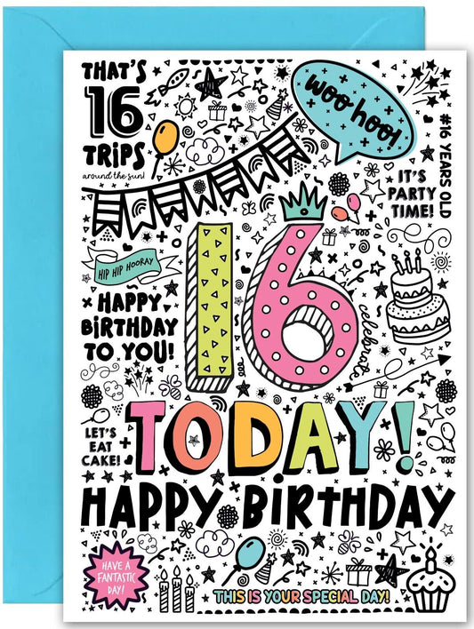 16th Birthday Card for Son Daughter - Large A5 Size - Fun Sixteen Sixteenth bday