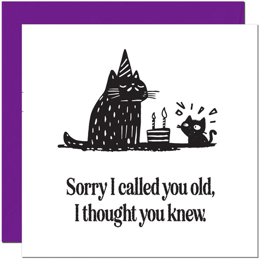 Funny Birthday Card - Sorry I called you old - Black Cat design