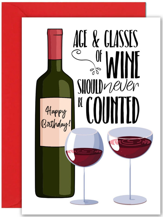 Funny Wine Birthday Card - Large A5 Size - Age & Glasses - Ladies Birthday Card
