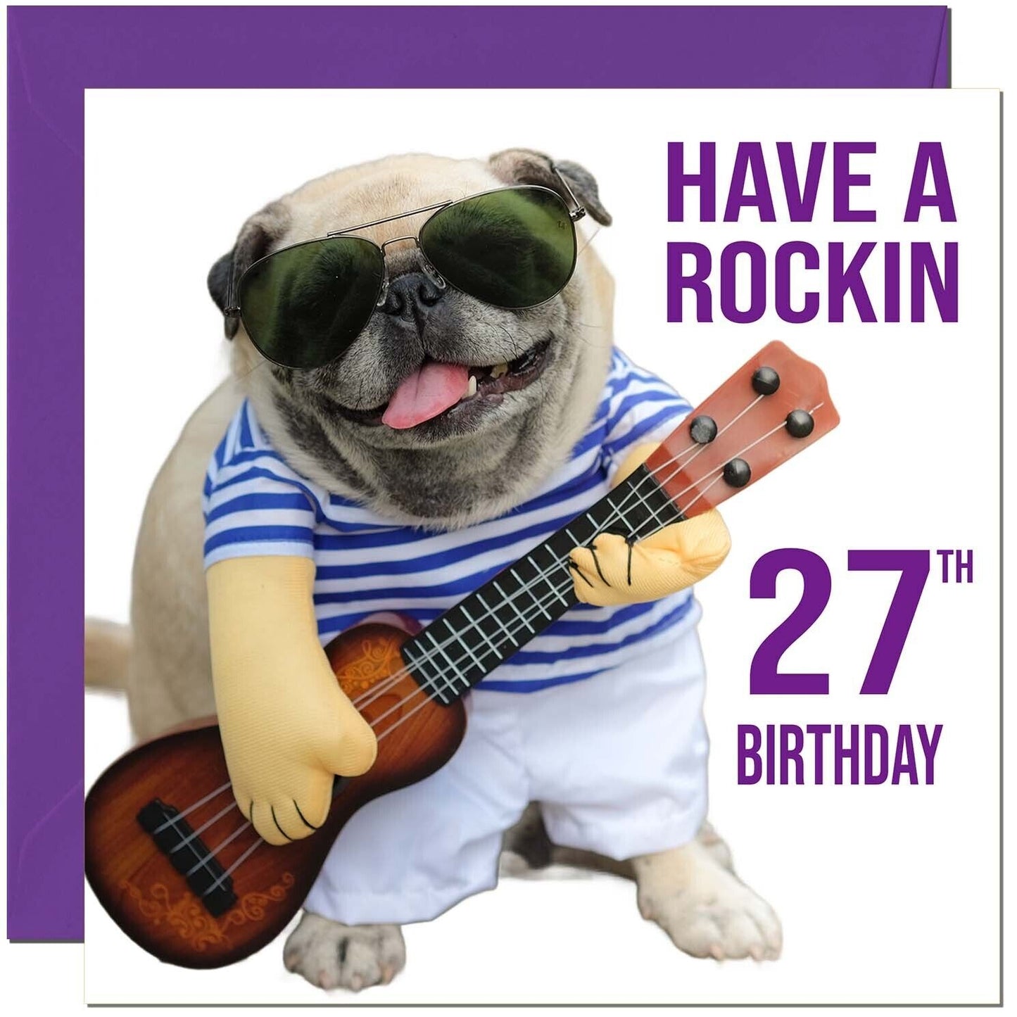 Birthday Card - Rock n Roll Pug Dog Funny