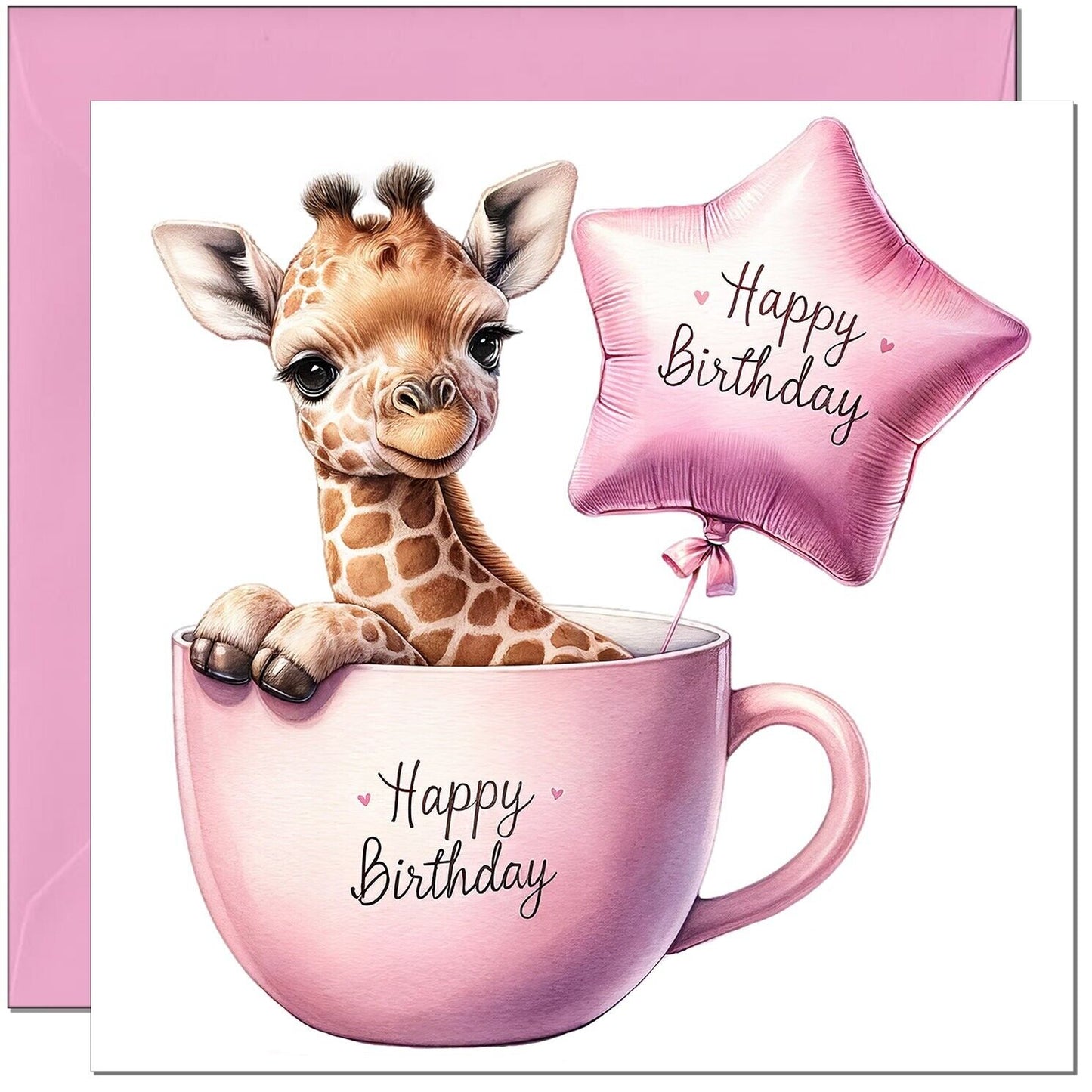 Cute Giraffe birthday Card - Pink Cute Girls Birthday Card 145 x 145mm