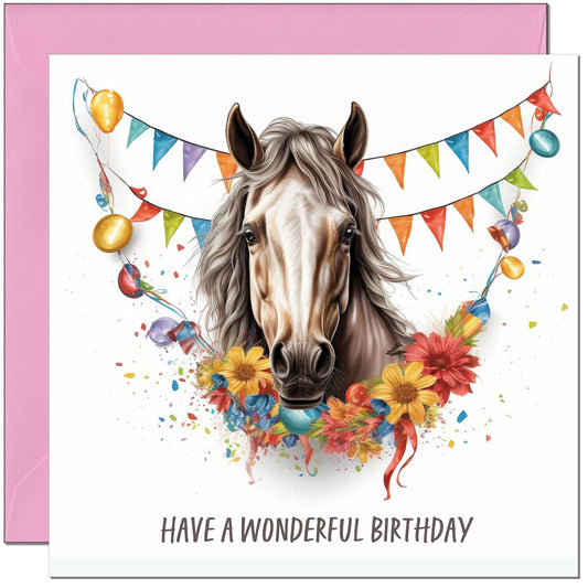 Horse Birthday Card for Girls - Pony Equestrian Horse Birthday Cards 145 x 145mm