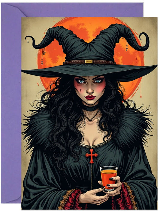 Witch Greeting Card - Large A5 Size - Gothic Birthday Card Witchcraft Womens