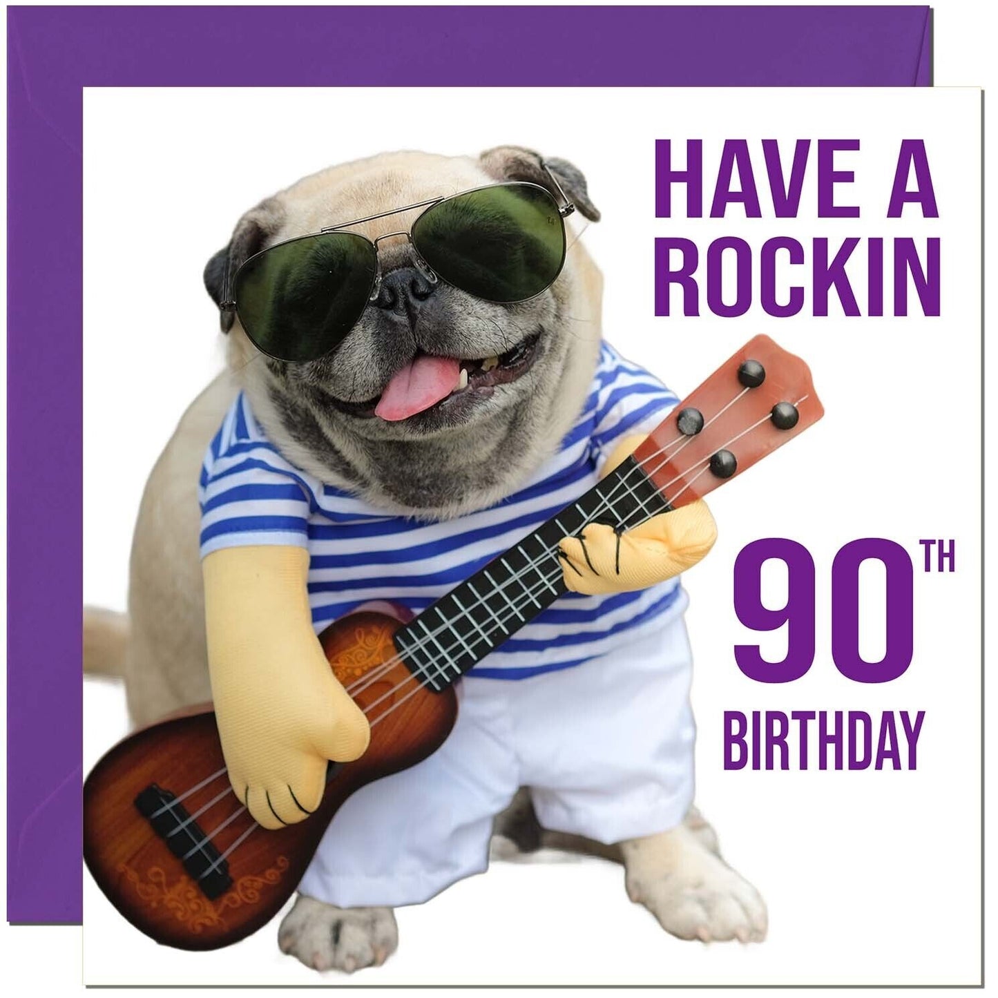 Birthday Card - Rock n Roll Pug Dog Funny