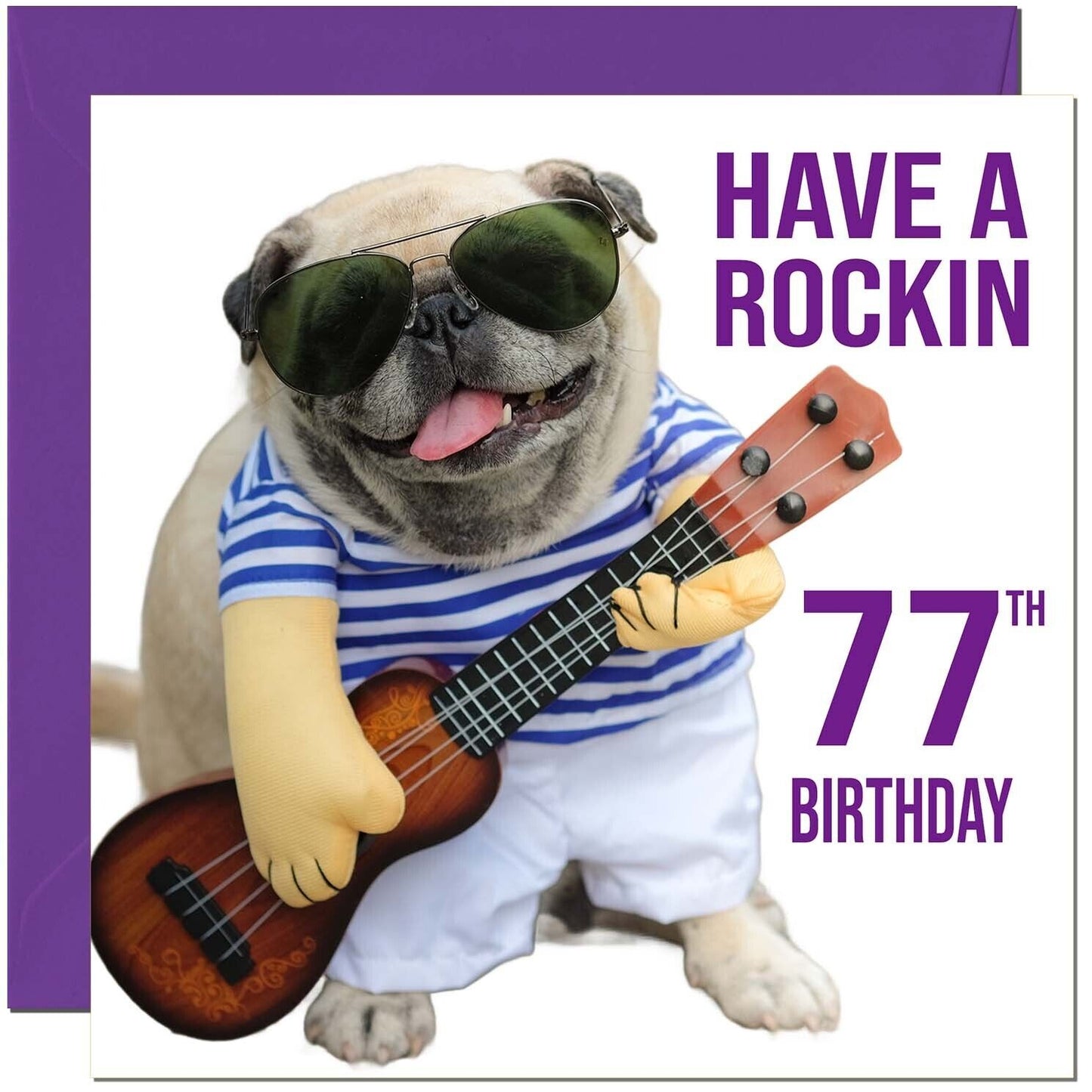 Birthday Card - Rock n Roll Pug Dog Funny