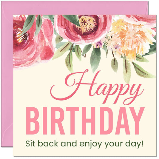 Floral Birthday Card - Enjoy your day - Pink Floral Birthday card for mum Aunt