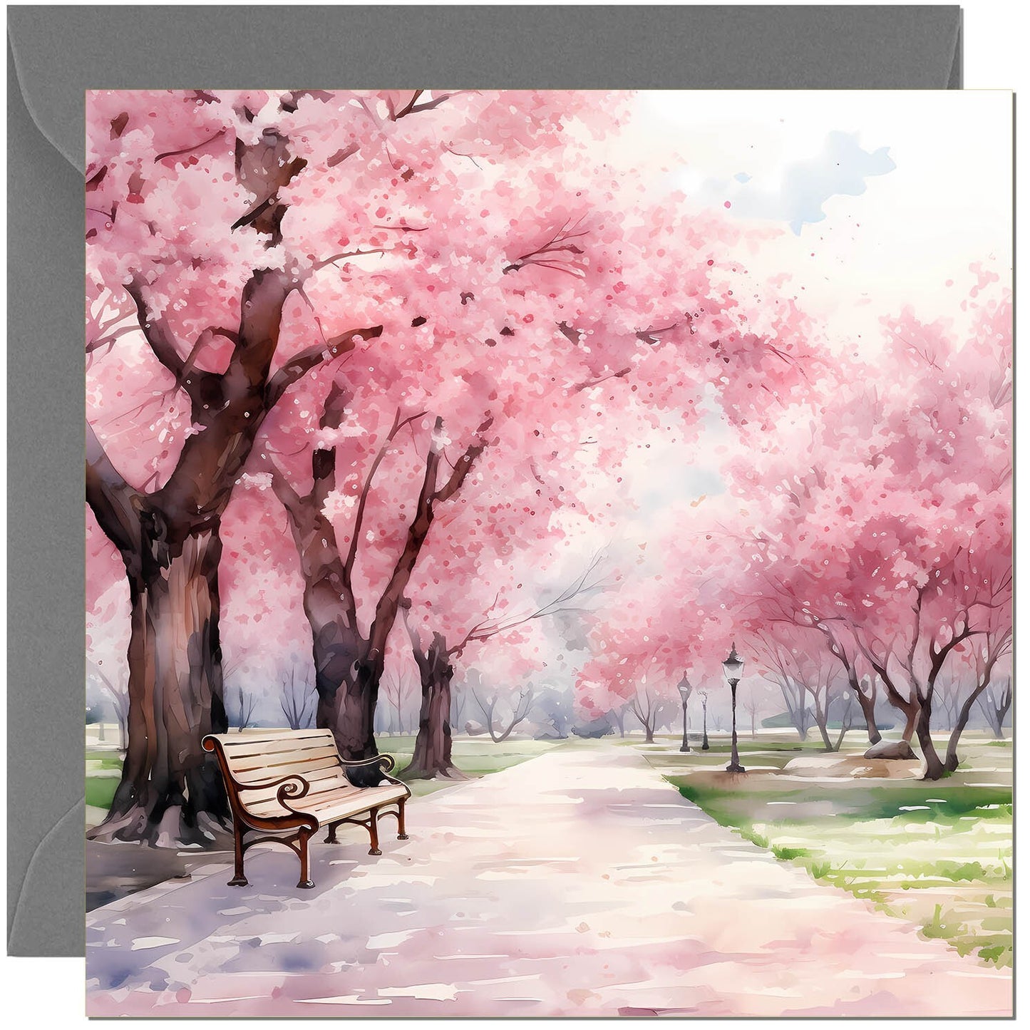 Cherry Blossom Greeting Card - Beautiful Spring Card Landscape